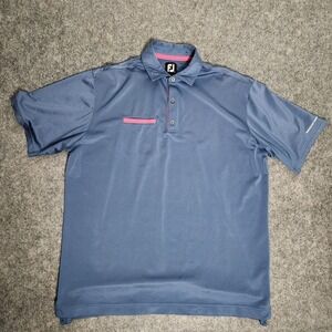 FootJoy Pro Dry Pique Golf Polo Shirt Men XL Blue Pink Trim Short Sleeve Stretch